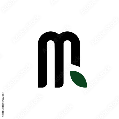 Letter m leaf logo identity. Simple initial m nature organic logo
