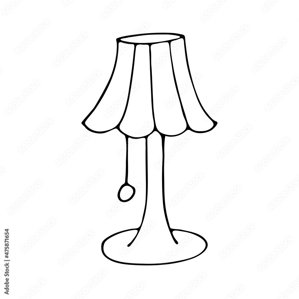 Obraz premium Sketch of a floor lamp. Vector illustration of a lamp, a table lamp. Doodle style. Object for interior design