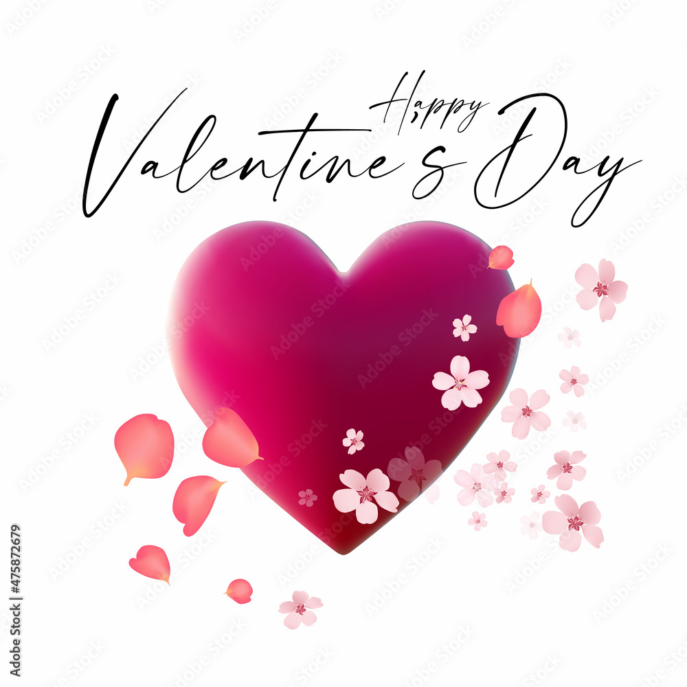 Happy Valentine's day design with soft heart, flowers and petals Happy Valentine's day design with soft heart, flowers and petals