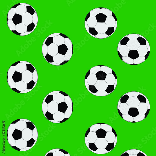 Pattern from soccer balls on a green background. Background with sports theme © Виталий Сова