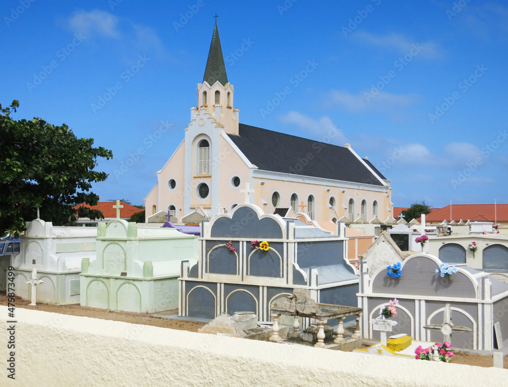 Obraz premium Aruba is an island country in the mid-south of the Caribbean Sea, about 29 kilometres north of the Venezuelan peninsula of Paraguaná and 80 kilometres northwest of Curaçao.