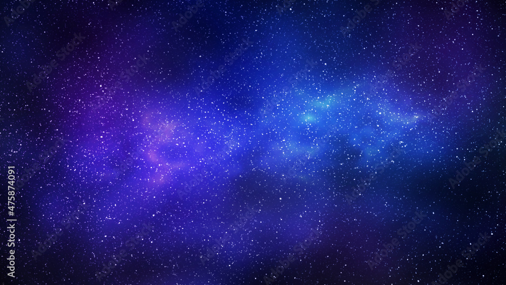 Night starry sky and bright blue galaxy, horizontal background