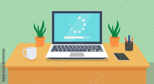 loading process flat icon - vector illustration . load, update, upgrade, software, app, program, install, installation, system, laptop, computer, flat icons .