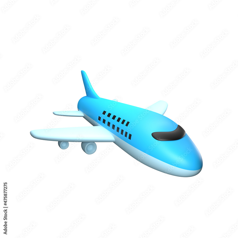 Cute Blue Plane 3D Render Illustration.