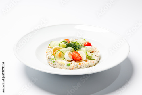 Olivier salad is a traditional salad dish in Russian cuisine