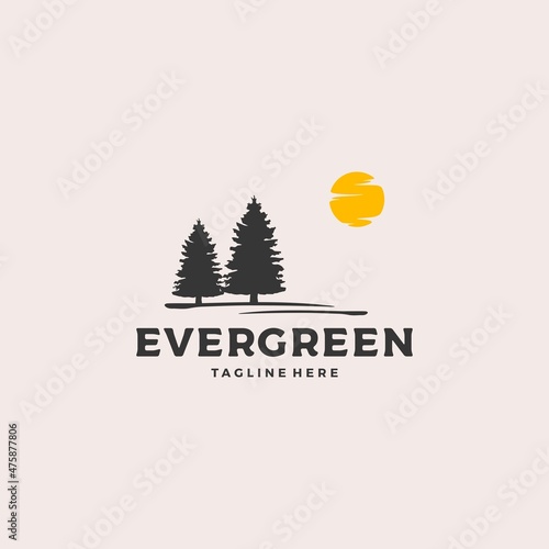 Evergreen landscape logo design vector illustration © sampahplastick