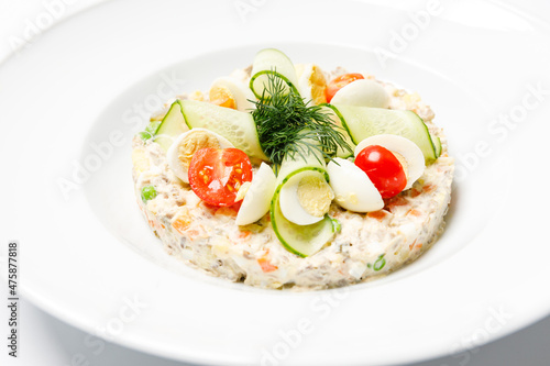 Olivier salad is a traditional salad dish in Russian cuisine