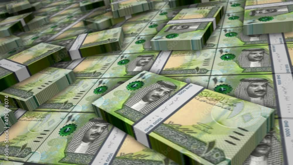 Bahrain Dinar banknote bundle loop. BHD money stacks. Concept of ...
