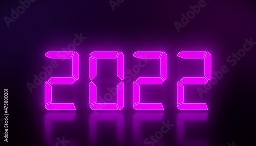 illustration of an LED display in magenta with the new year 2022