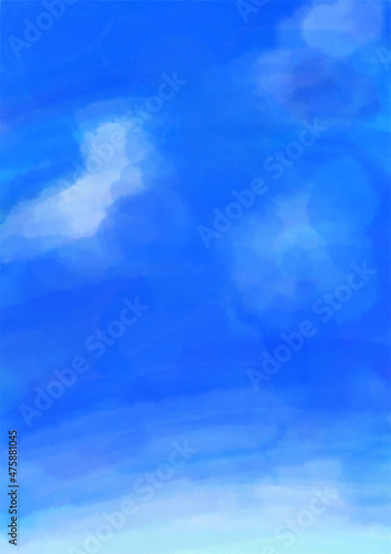 白い雲と水彩の青い空