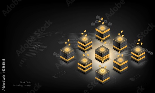 Bitcoin and ethereum or blockchain business,global network technology concept and Isometric digital blocks connection and shapes crypto chain,global computer network technology.back blackground