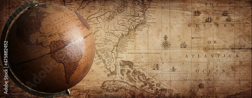 Tableau sur Toile Ancient globe on the old map background