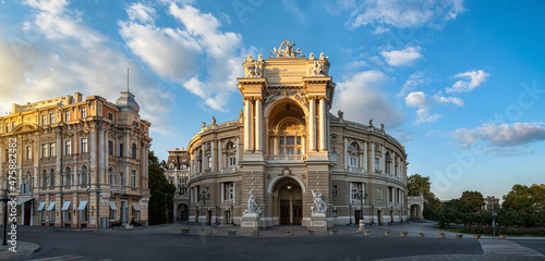 Odessa National Academic Theater of Opera and Ballet in Ukraine. Evening panoramic view. photo