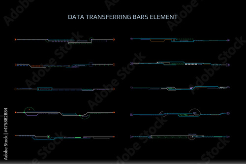 Futuristic HUD Interface Technology Unique Element Set for HUD Infographic Vector. Green Line Data Geometric Object Information Bar Illustration.	