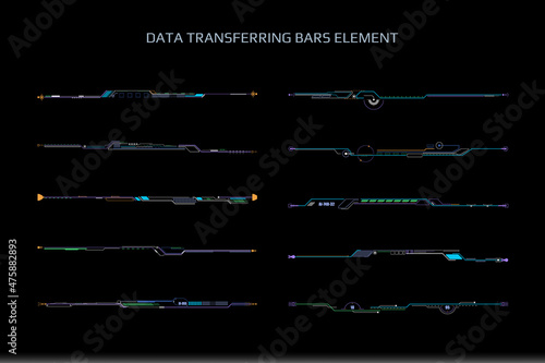 HUD Futuristic Big Data Transfer Communication Set For UI Game Infographic Frame Vector. Green Abstract Future Cyber Gadget Bar Status Shape Scifi Design Illustration.
