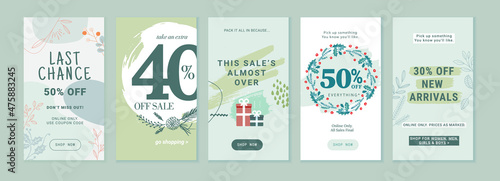 Winter sale. Vector illustrations for web and social media sale banners, shopping and e-commerce, store branding, sale tags and coupons, product promotion, marketing.