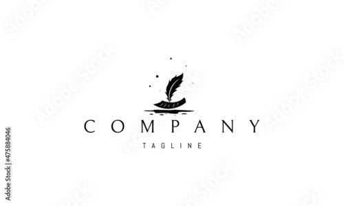 Vector logo on which an abstract image of a sheet of paper and an ink pen in the form of a sailboat.