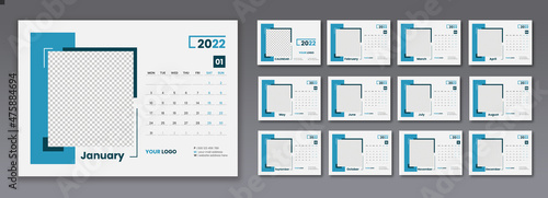 New year 2022 calendar planner set vector template design for stationery business. Week starts on Monday.