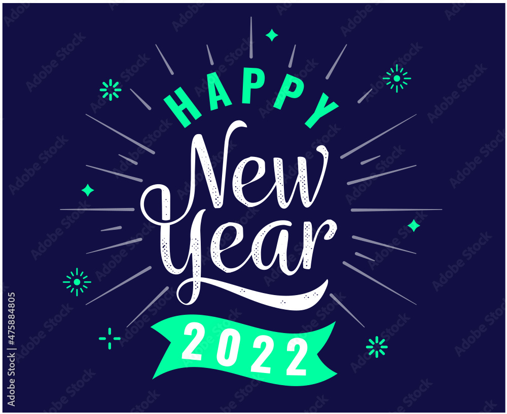 Happy New Year 2022 Design Abstract Holiday Vector Illustration White And Green With Blue Background