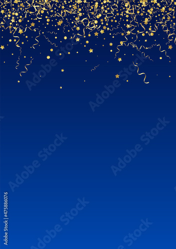 Gold Ribbon Swirl Vector Blue Background.