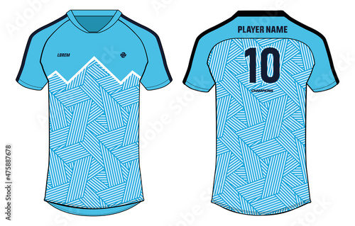 Sports jersey t shirt design concept vector template, Abstract pattern V neck raglan sleeve Football jersey concept with front and back view for Soccer, Cricket, Volleyball, Rugby, badminton uniform