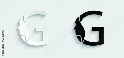 letter G woman face vector template logo beauty salon 