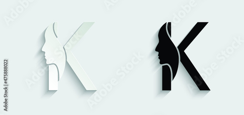 letter K woman face vector template logo beauty salon 