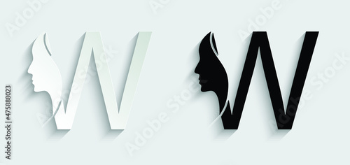 letter W woman face vector template logo beauty salon 