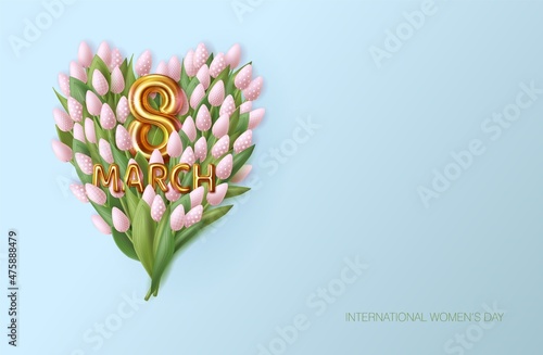 8 March. Happy Women s Day. Festive greeting with flowers