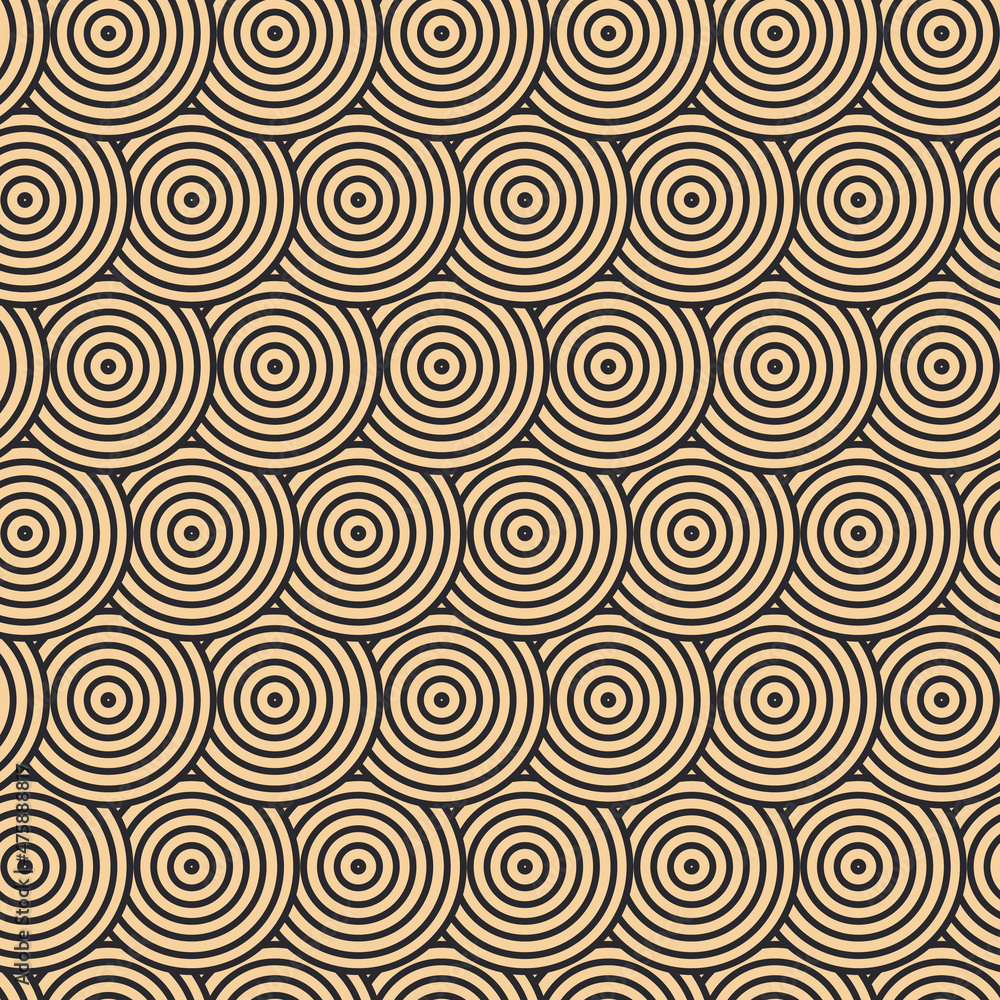 Modern vector pattern in Japanese style. Geometric black patterns on a gold background, circles in the sand. Modern illustrations for wallpapers, flyers, covers, banners, minimalistic ornaments