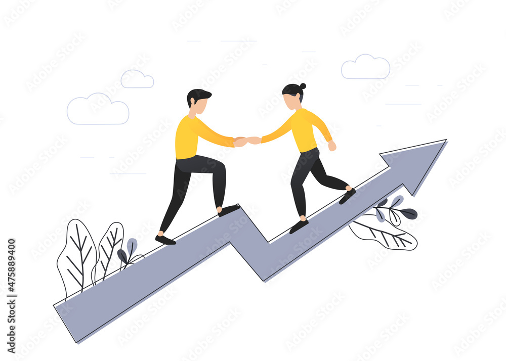 Obraz premium Goal-focused, increase motivation, way to achieve the goal, support and teamwork, help in overcoming obstacles, vector illustration
