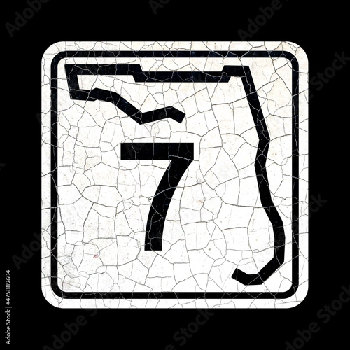 Florida US Highway Route 7 Road Sign, retro style, old cracked paint sign