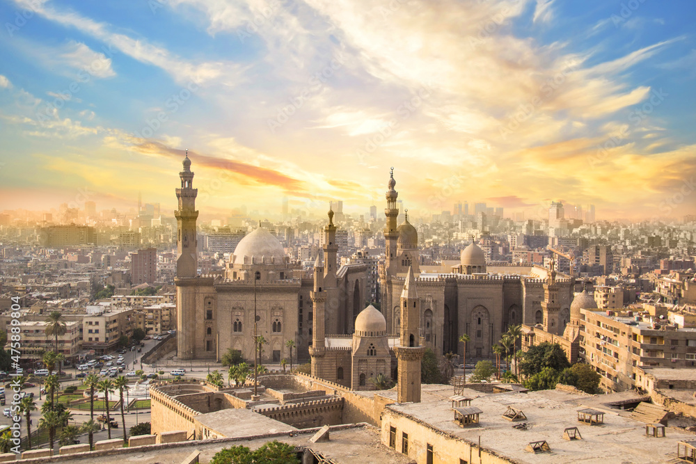 Nice view of the Mosque-Madrasa of Sultan Hassan in Cairo, Egypt