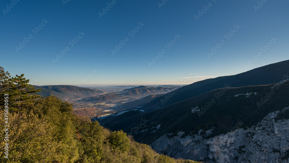 Italy, December 2021 - panoramic view of the Umbria-Marche Apennines from the FURLO terrace