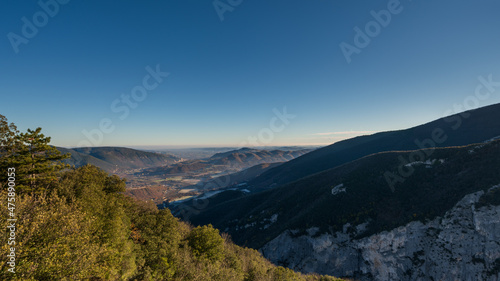 Italy, December 2021 - panoramic view of the Umbria-Marche Apennines from the FURLO terrace