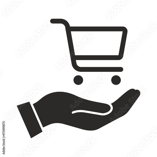 Shopping cart icon. Supermarket trolley in hand. Vector icon isolated on white background.