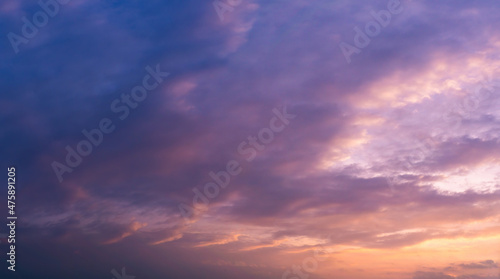 Beautiful view of sky with clouds at sunrise. Partly cloudy. Colorful sunset. Natural blue sky background texture  beautiful color.