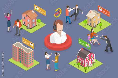 3D Isometric Flat Vector Conceptual Illustration of Domestic Violence Support , Telephone Helpline