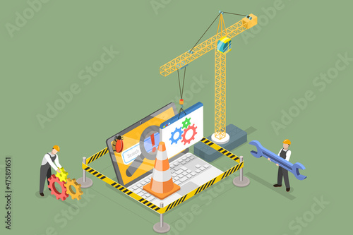 3D Isometric Flat Vector Conceptual Illustration of Maintenance Page, Website Under Construction