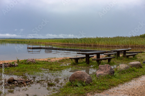Wallpaper Mural foot bridge and benches near biggest Latvia lake Razna Torontodigital.ca