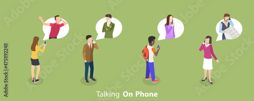3D Isometric Flat Vector Conceptual Illustration of Talking On Phone, Set of Scenes with People Communiction on Telephone