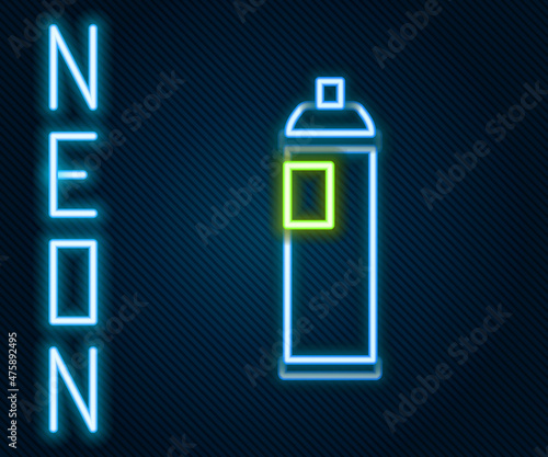 Glowing neon line Paint spray can icon isolated on black background. Colorful outline concept. Vector