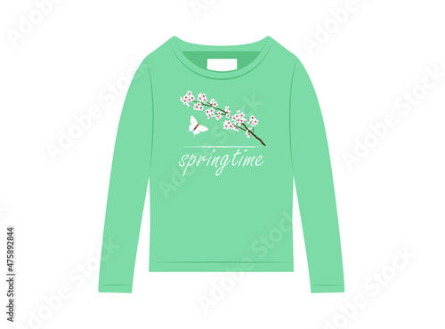 Springtime floral t-shirt design for girl, vector illustration