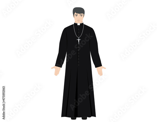 Catholic Christian priest isolated on white, vector illustration