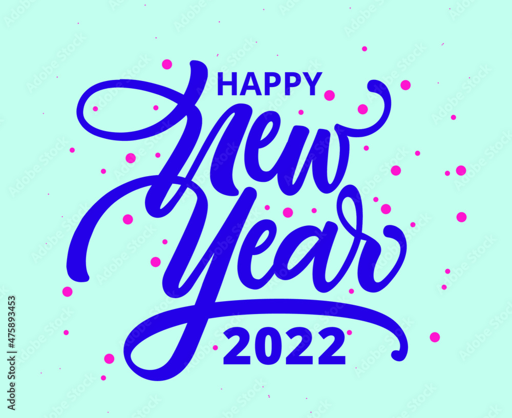 Happy New Year 2022 Vector Abstract Design Illustration Holiday Purple With Cyan Background