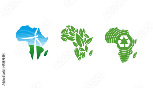 Vector africa and windmill, leaf logo combination. Unique geography, continent and organic logotype design 