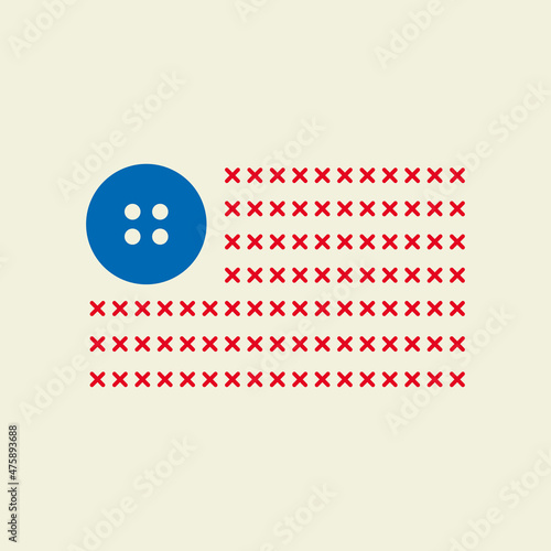 USA flag embroidery and button. Vector logo design for tailor shop