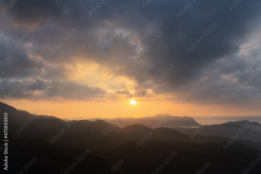 Sunrise at top of mountain, Khao Koa, Thailand