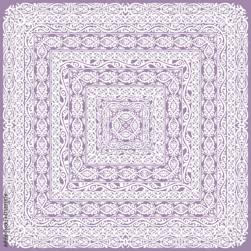 Square frames of different sizes. Decorative detailed square background. Patterned illustration for a scarf, napkin, linen and any textile. Complex graphic design. Eps10 vector.