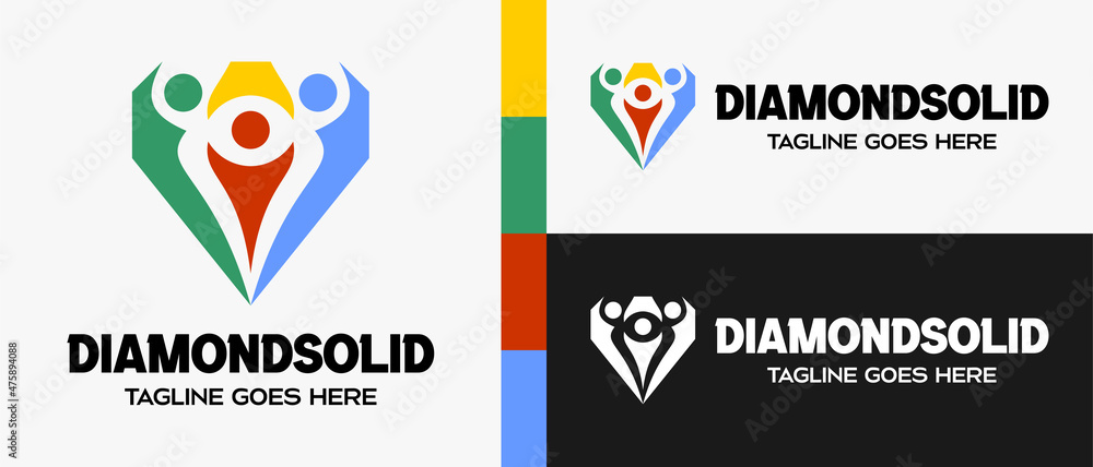 Obraz premium four people in diamond icon logo design template. vector illustration